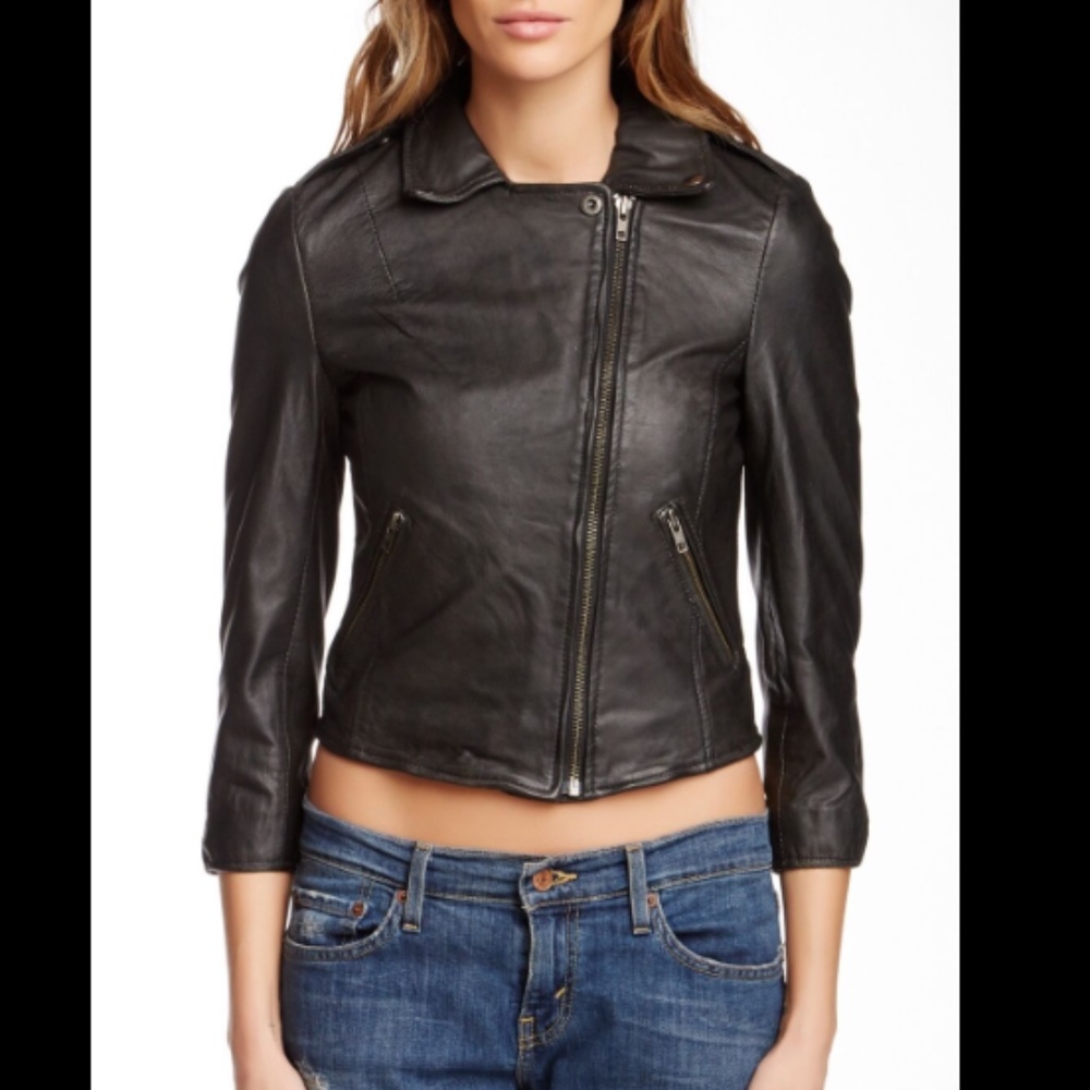 MUUBAA KOSI CROP LEATHER BIKER JACKET BLACK 8